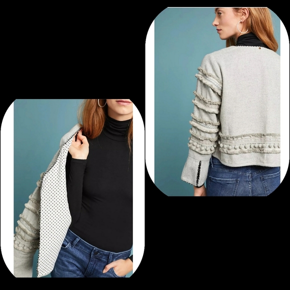 Harlyn Anthropologie Cropped Open Front Jacket Medium Annapolis Pom Pom NWT - Picture 3 of 16